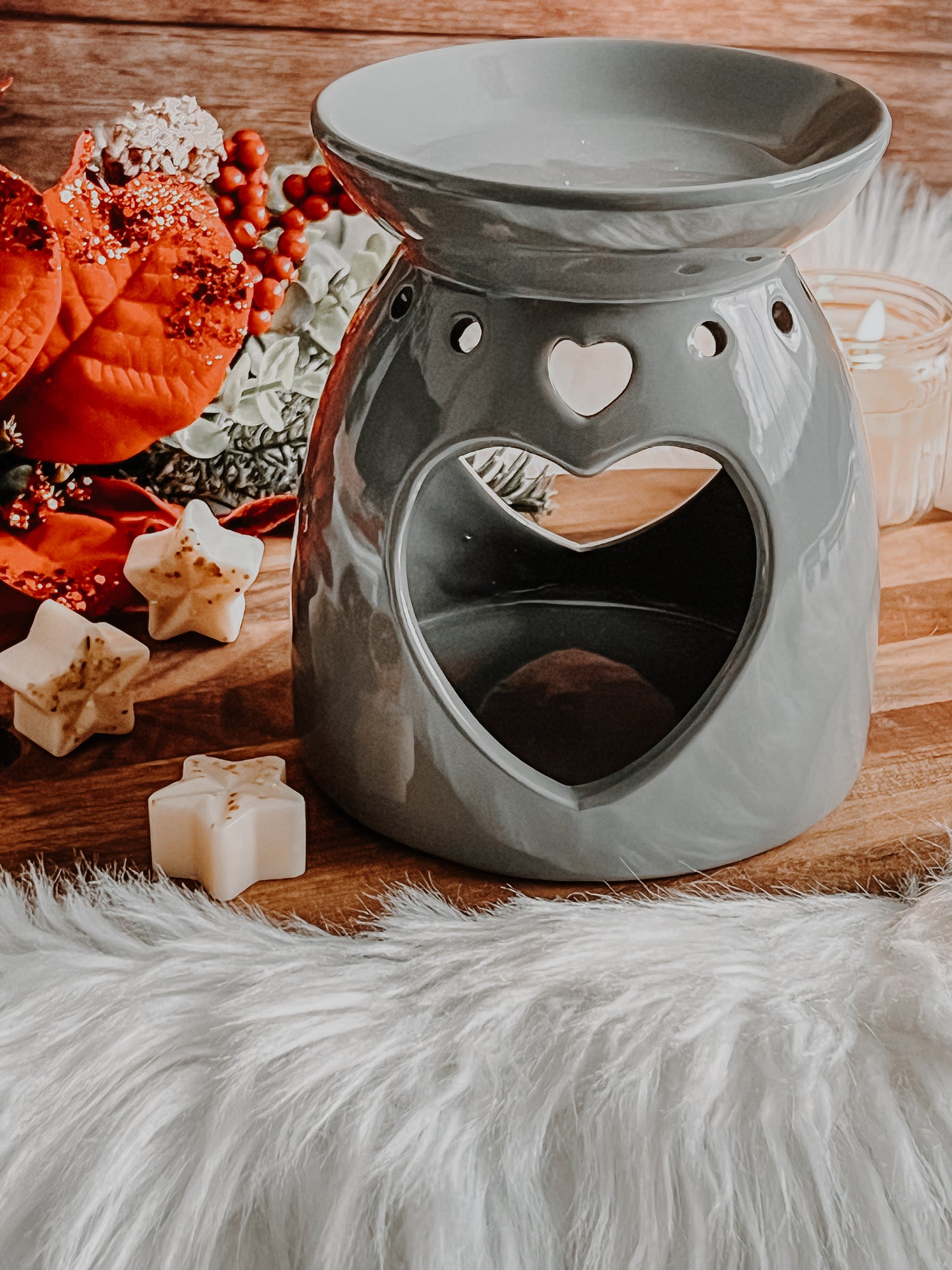 Grey Oil/Wax Burner With Cutout Heart