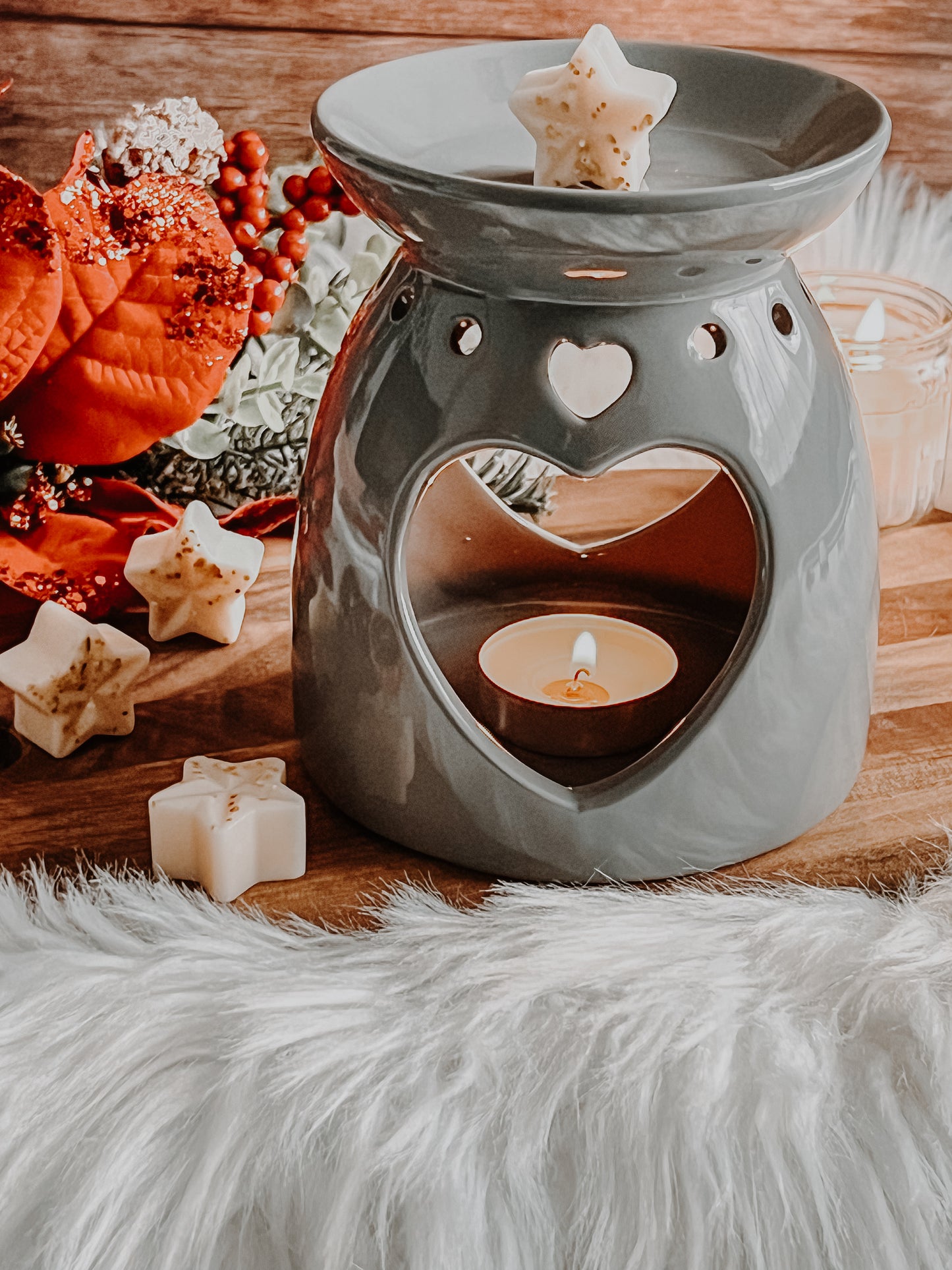 Grey Oil/Wax Burner With Cutout Heart